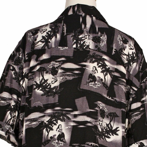 Vintage Puritan Hawaiian Shirt Hula Dancer Black Gray White Size Large - Hey Viv - Picture 2 of 5